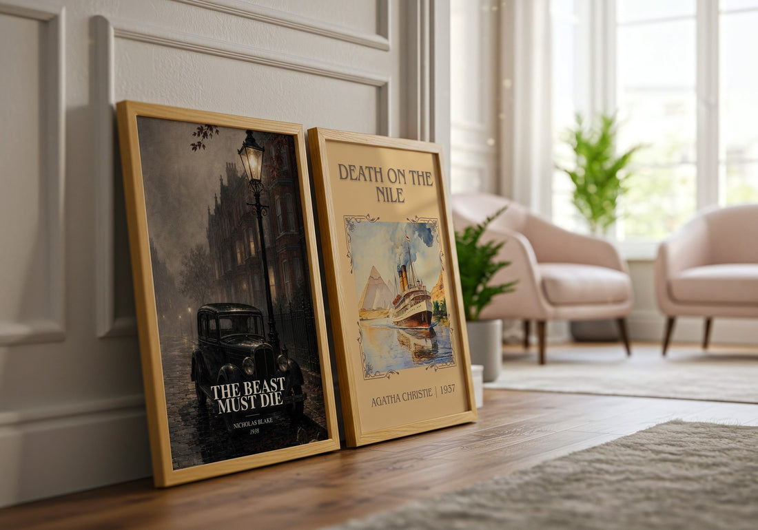 The Beast Must Die watercolour print framed by window – literary home decor
