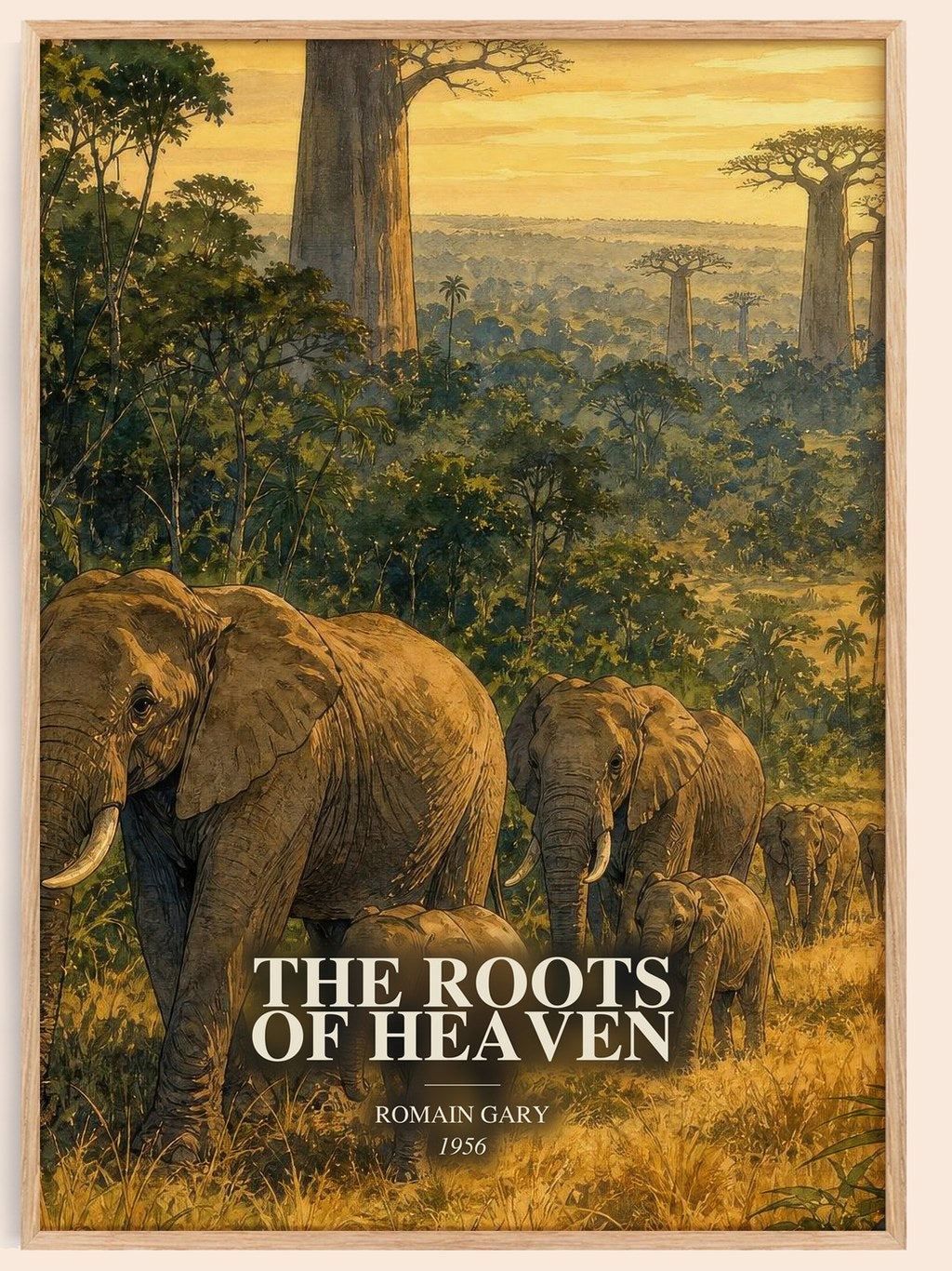 The Roots of Heaven watercolour book poster by Romain Gary – framed literary art print