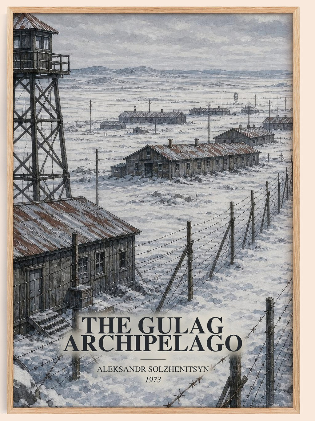The Gulag Archipelago watercolour book poster by Aleksandr Solzhenitsyn – framed literary art print