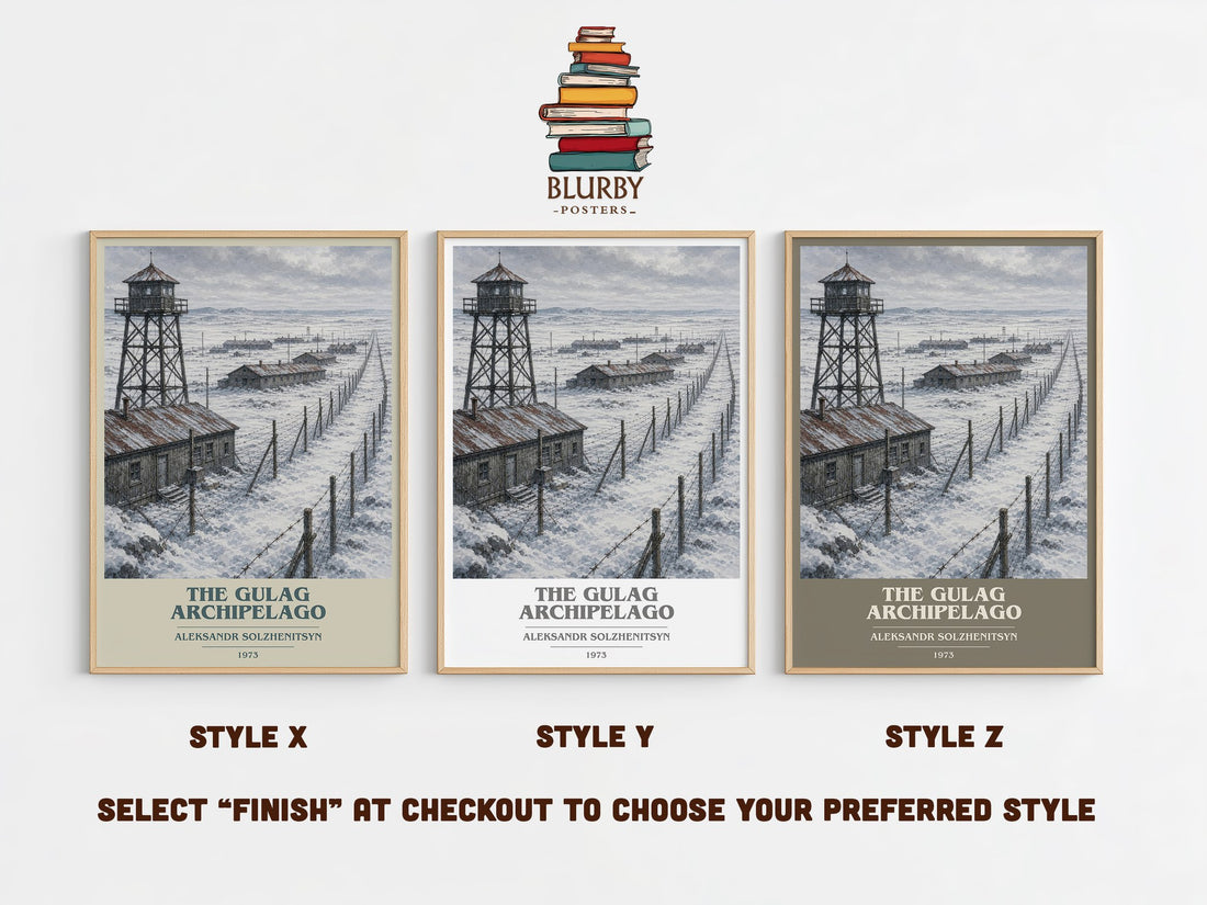 The Gulag Archipelago book cover print in frame leaning in hallway – non fiction wall art (mockup)