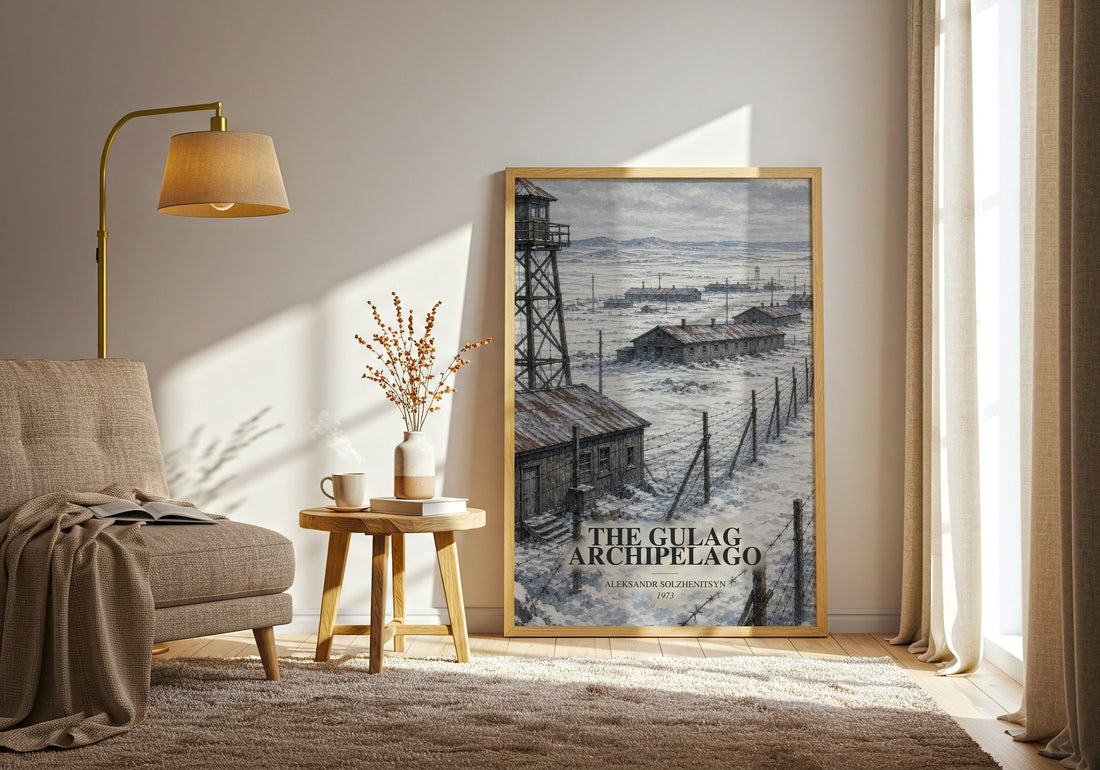 The Gulag Archipelago watercolour print in frame leaning in hallway – non fiction wall art