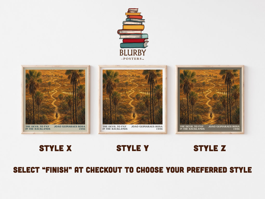The Devil to Pay in the Backlands literary print in frame leaning in hallway – literary fiction wall art (mockup)