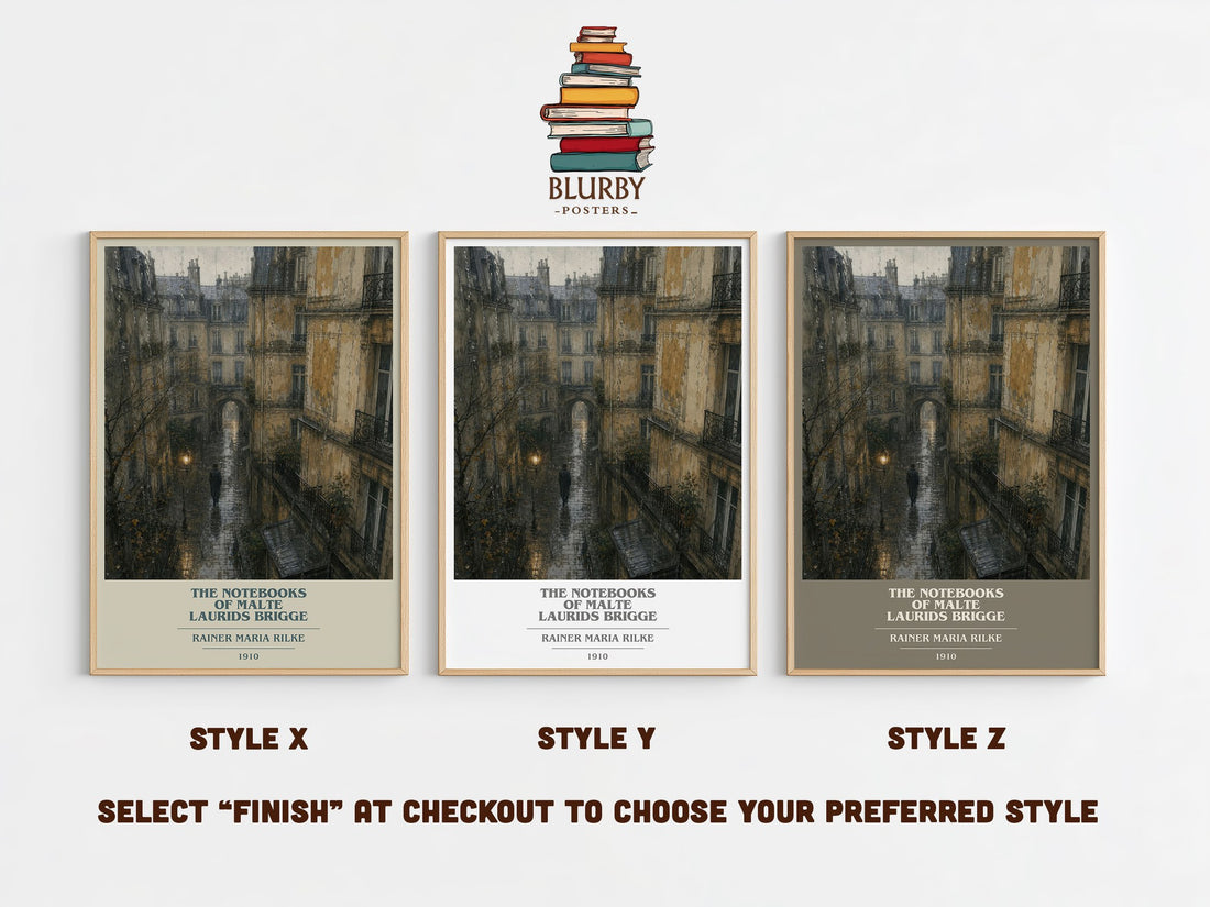The Notebooks of Malte Laurids Brigge book cover print in frame leaning in hallway – literary fiction wall art (mockup)