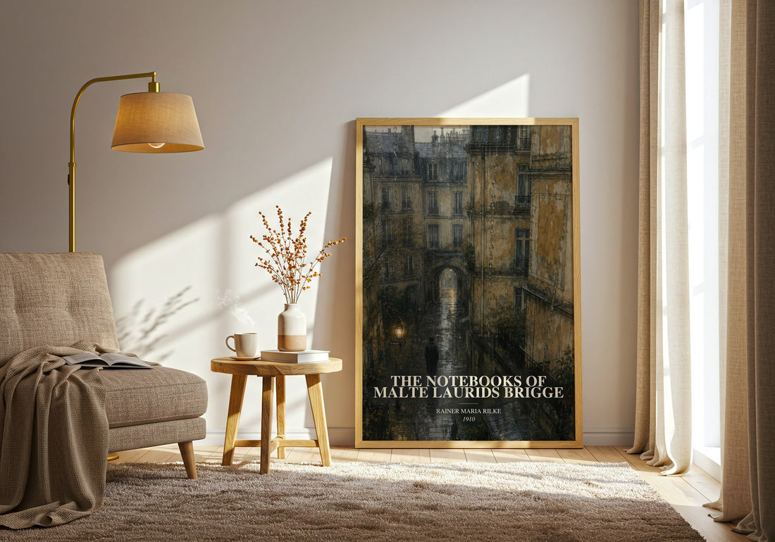 The Notebooks of Malte Laurids Brigge watercolour print in frame leaning in hallway – literary fiction wall art