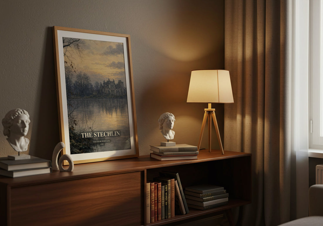 The Stechlin watercolour print on bookshelf – Theodor Fontane fan gift