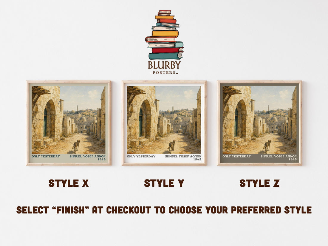Only Yesterday literary print in frame leaning in hallway – literary fiction wall art (mockup)