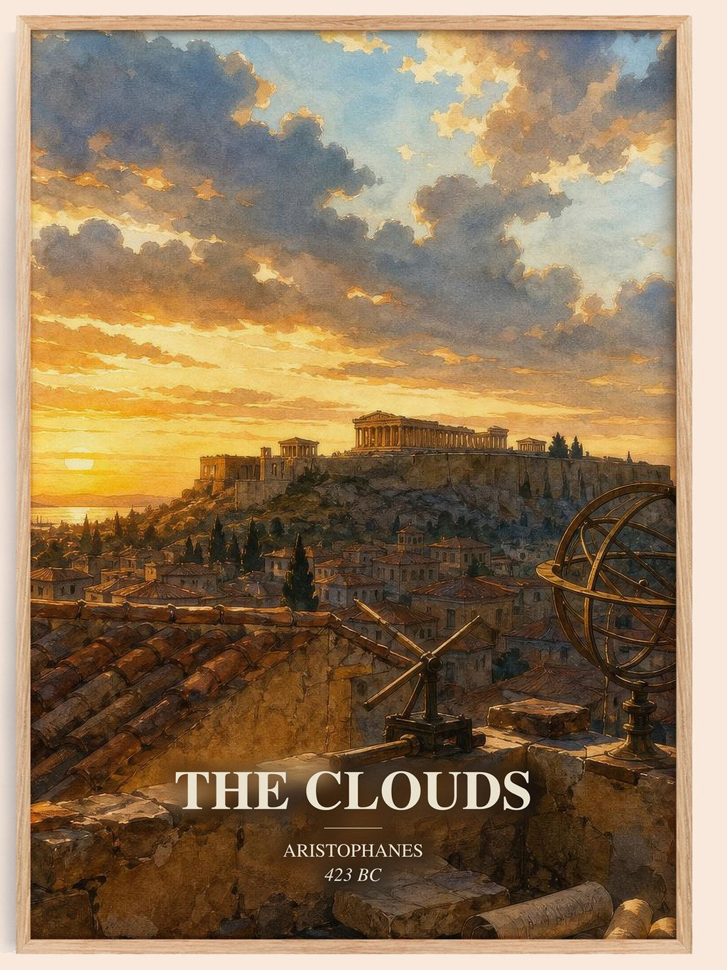 The Clouds watercolour book poster by Aristophanes – framed literary art print