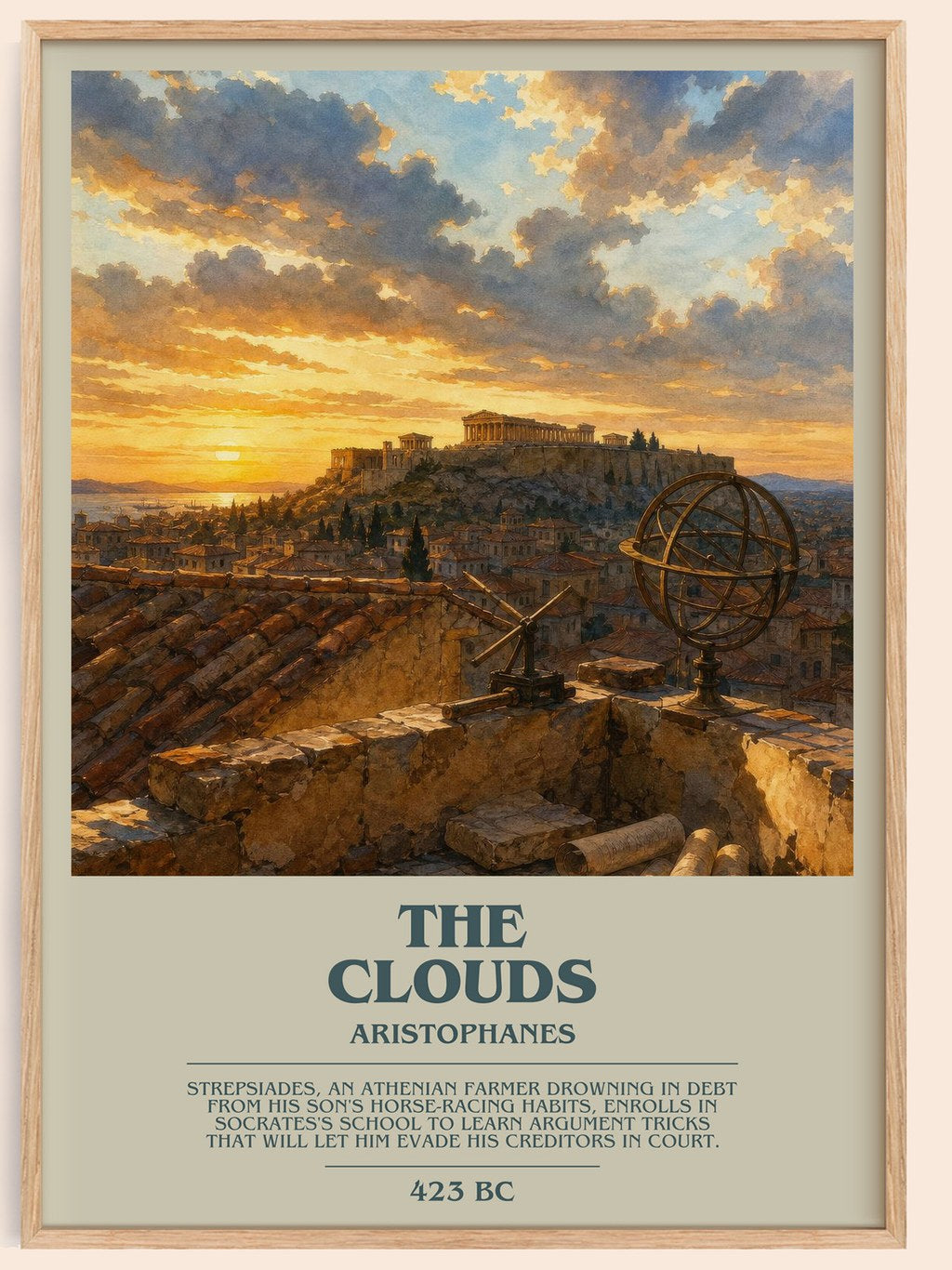 The Clouds bookish book poster by Aristophanes – framed literary art print