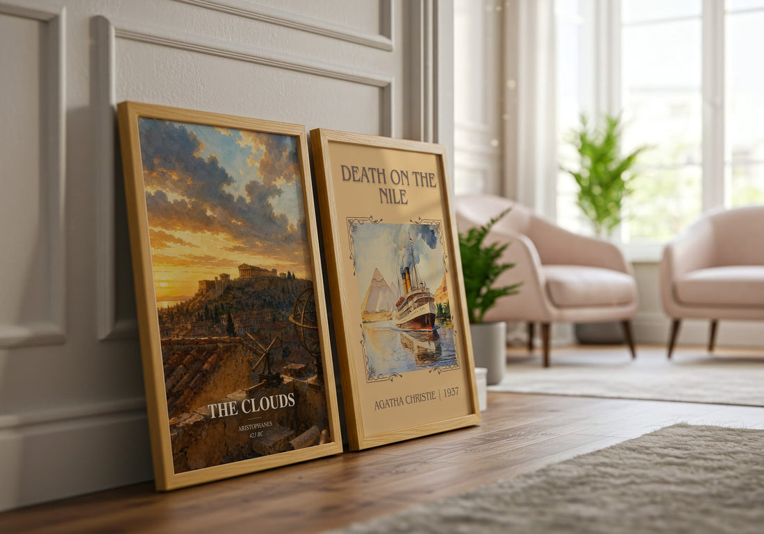 The Clouds watercolour print framed by window – literary home decor