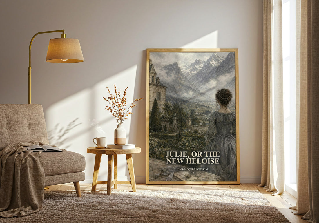 Julie, or the New Heloise watercolour print in frame leaning in hallway – philosophy wall art