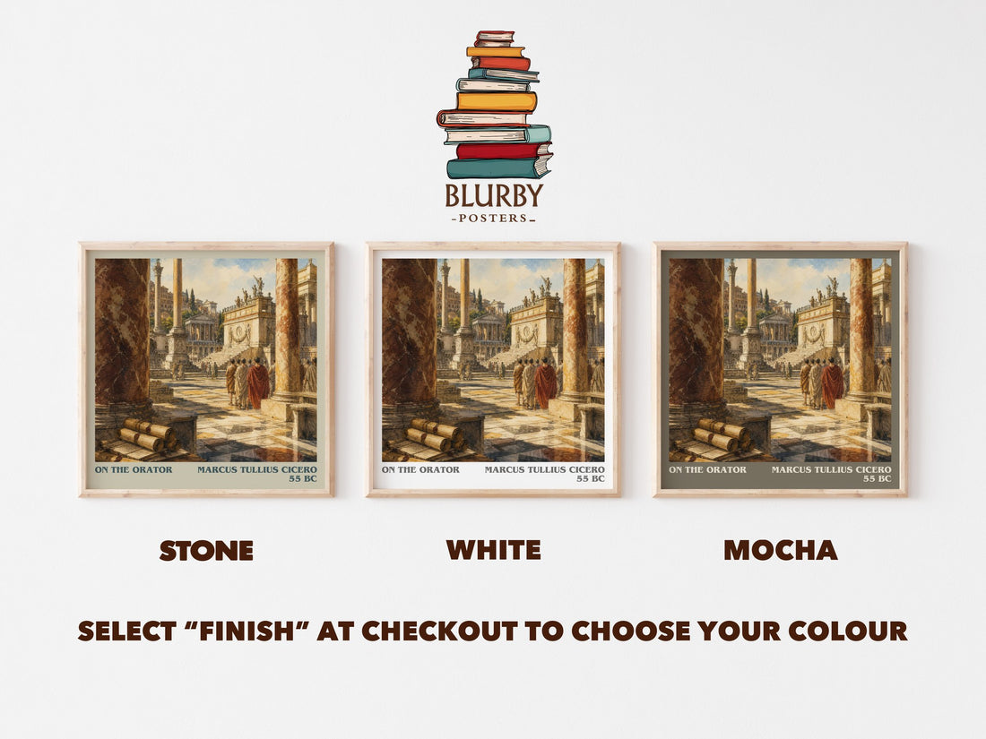 On The Orator literary print framed by window – Stone, White and Mocha square prints side by side – choose your colour