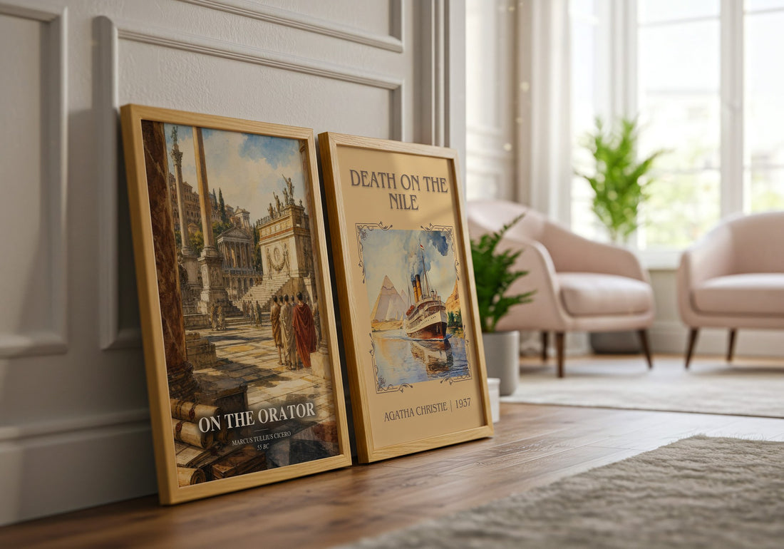 On The Orator watercolour print framed by window – literary home decor