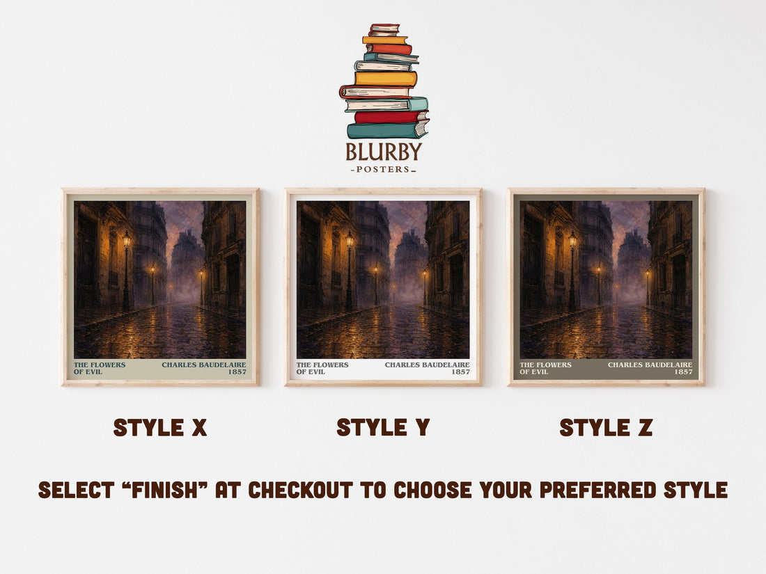 The Flowers of Evil literary print in frame leaning in hallway – poetry wall art (mockup)