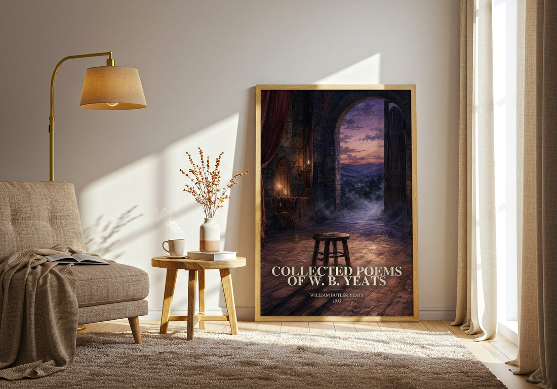 Collected Poems of W. B. Yeats watercolour print in frame leaning in hallway – poetry wall art