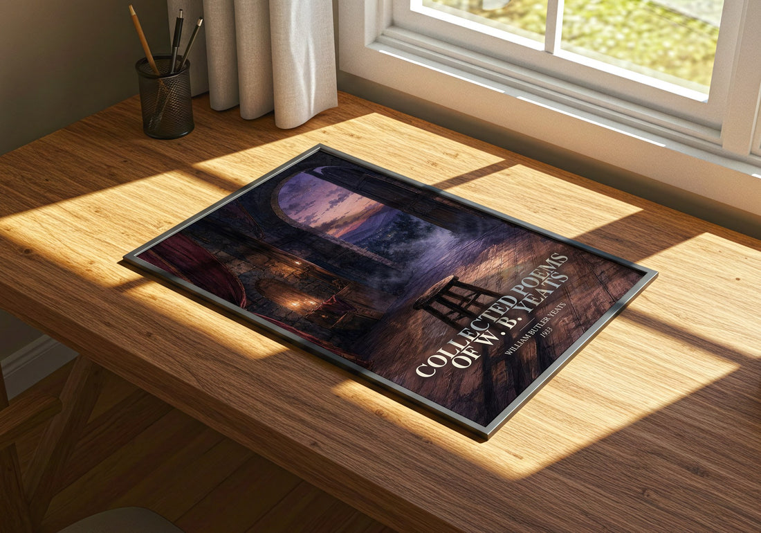 Collected Poems of W. B. Yeats watercolour book poster framed on wall – poetry wall art