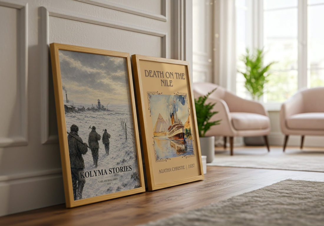 Kolyma Stories watercolour print framed by window – literary home decor