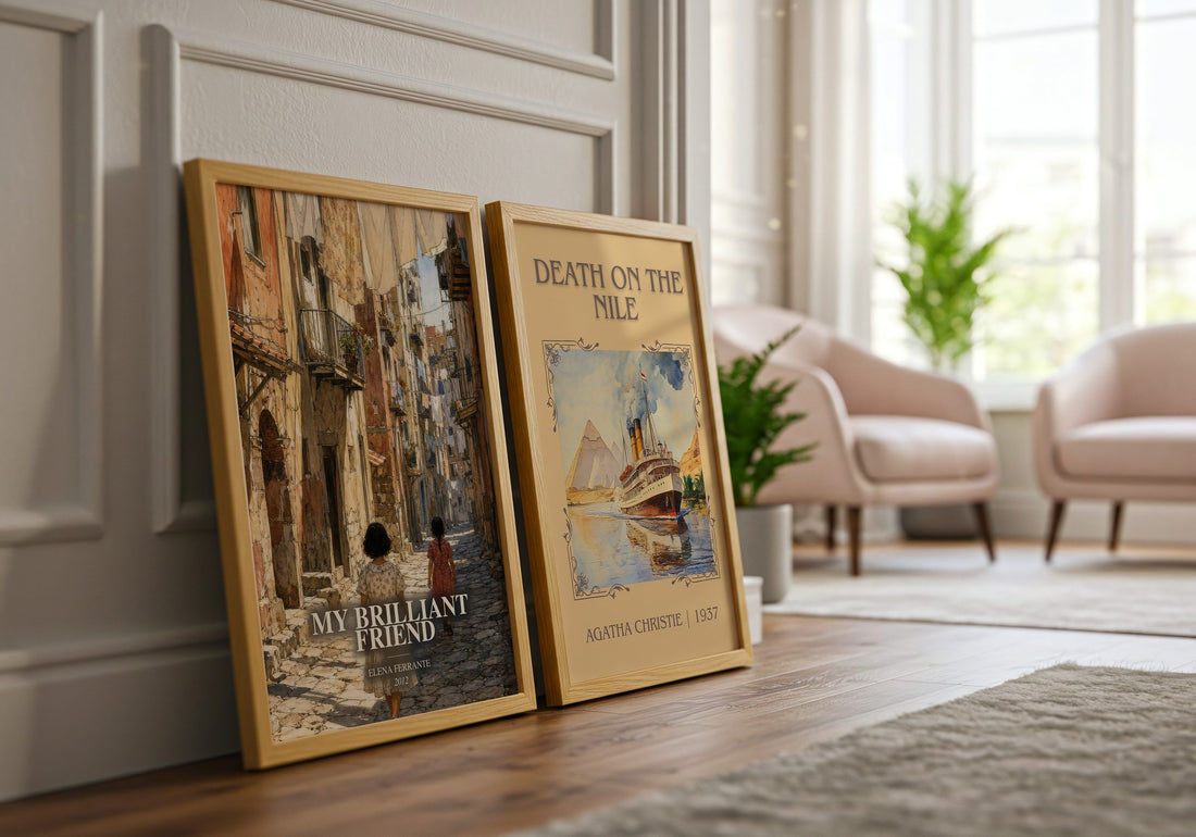 My Brilliant Friend watercolour print framed by window – literary home decor