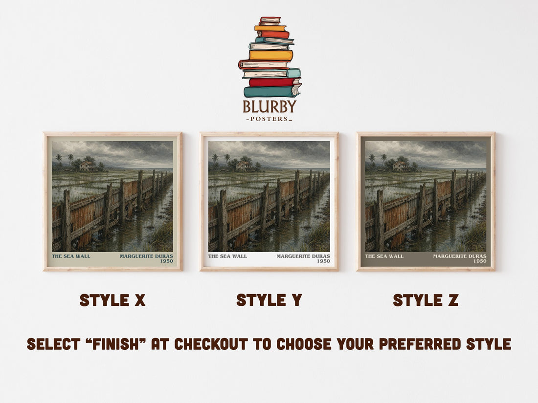 The Sea Wall literary print in frame leaning in hallway – literary fiction wall art (mockup)