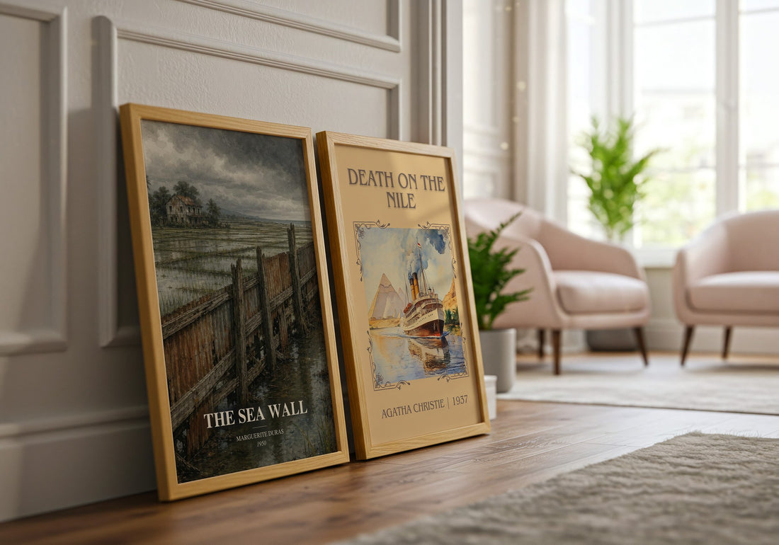 The Sea Wall watercolour print framed by window – literary home decor