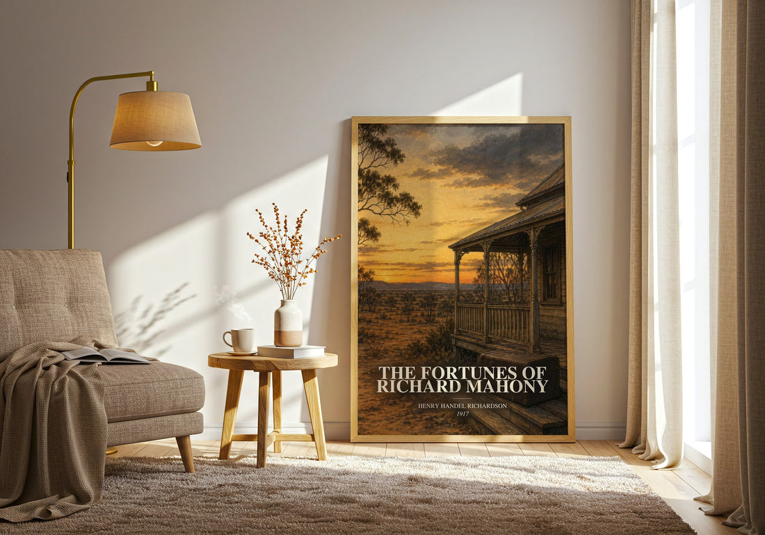 The Fortunes Of Richard Mahony watercolour print in frame leaning in hallway – historical fiction wall art