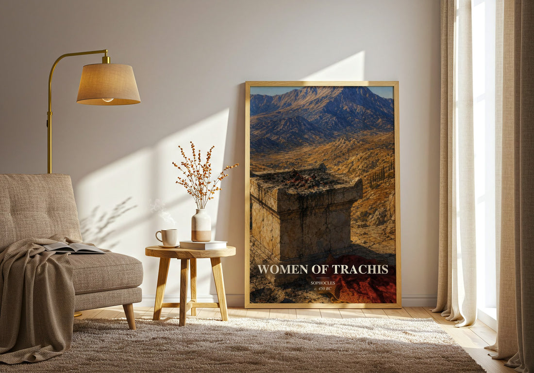 Women of Trachis watercolour print in frame leaning in hallway – classic literature wall art