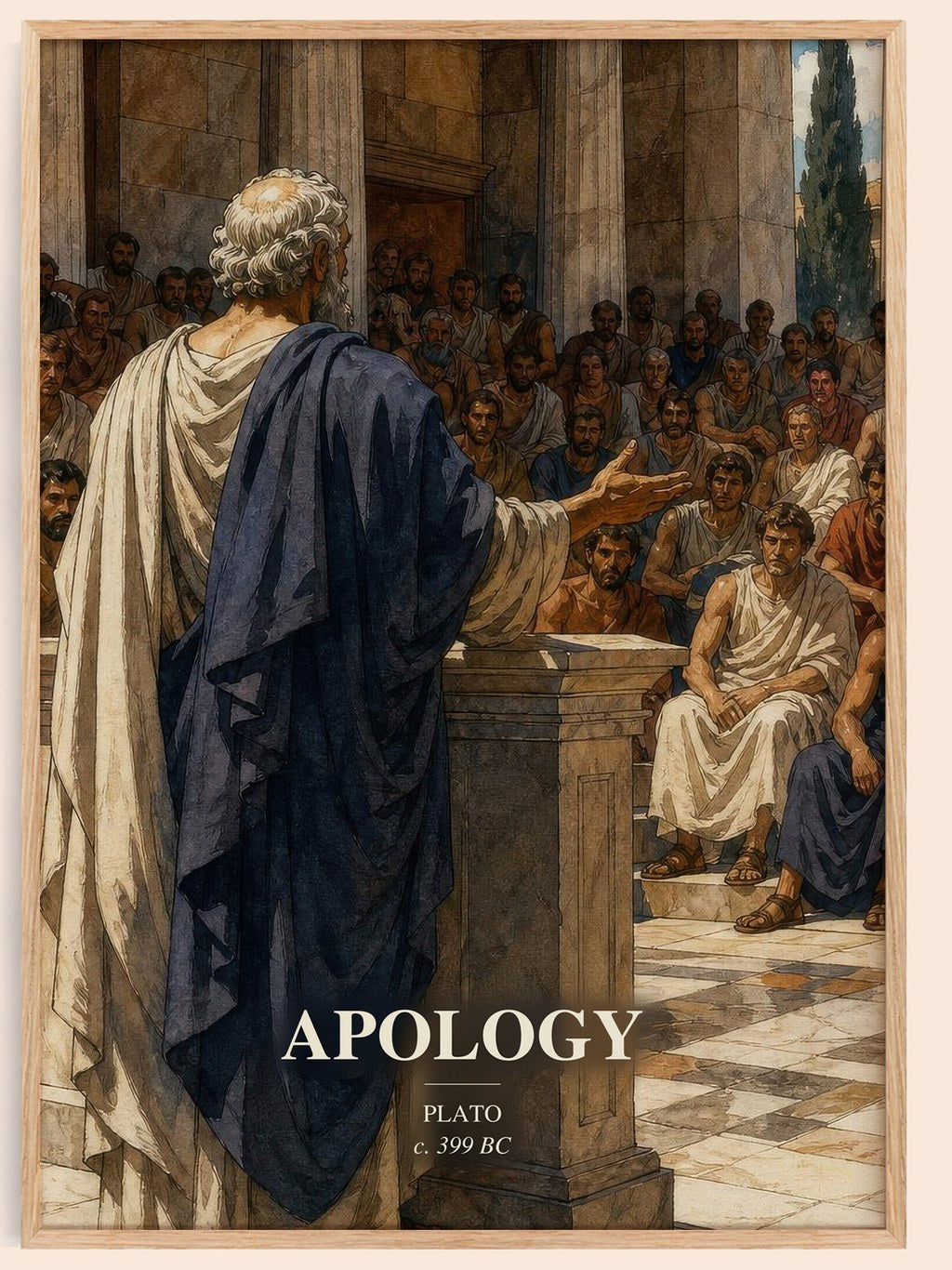 Apology watercolour book poster by Plato – framed literary art print