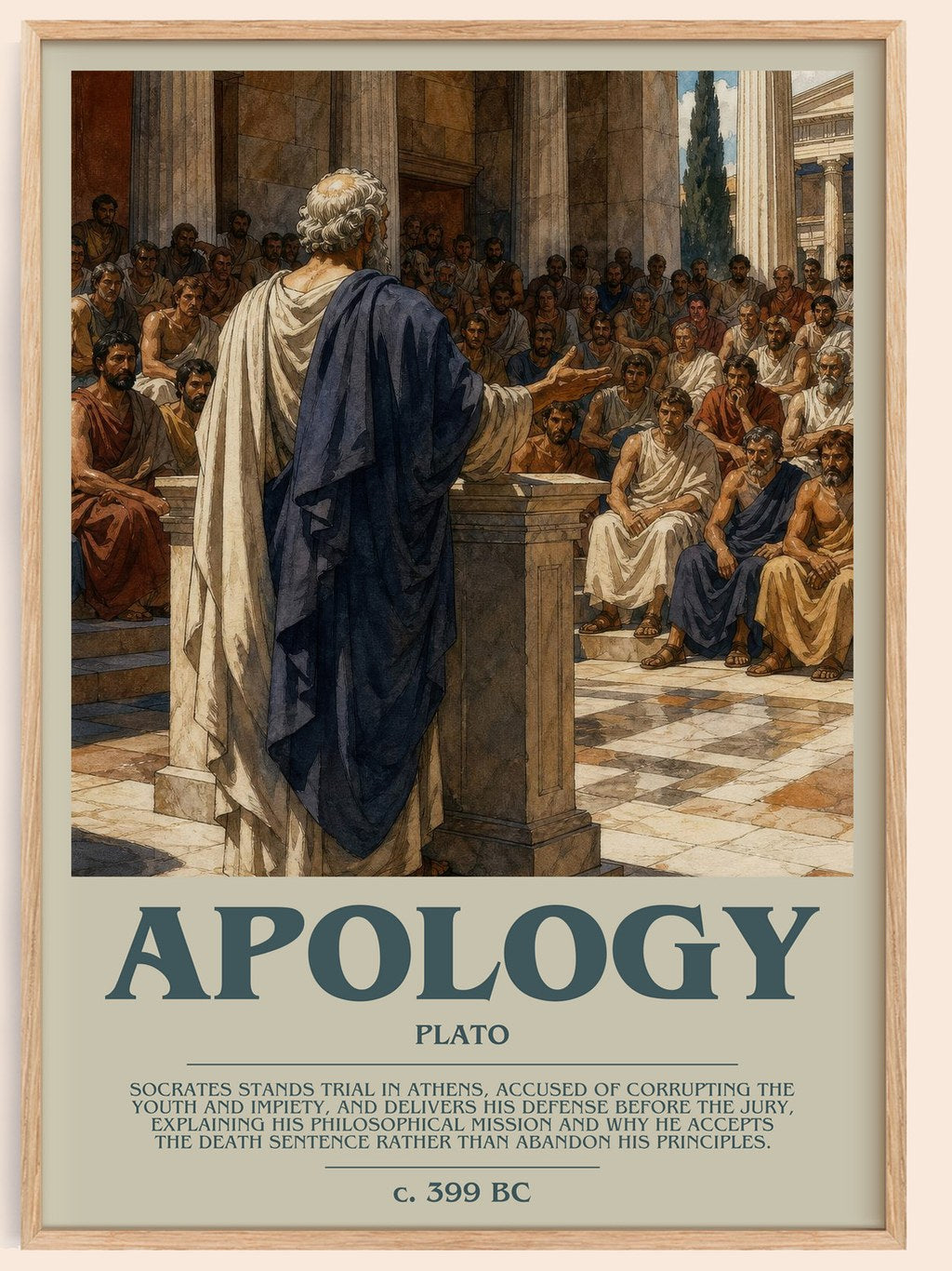 Apology bookish book poster by Plato – framed literary art print