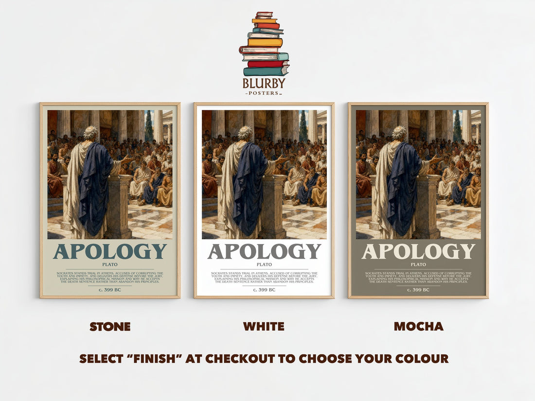 Apology bookish print framed by window – Stone, White and Mocha side by side – choose your colour