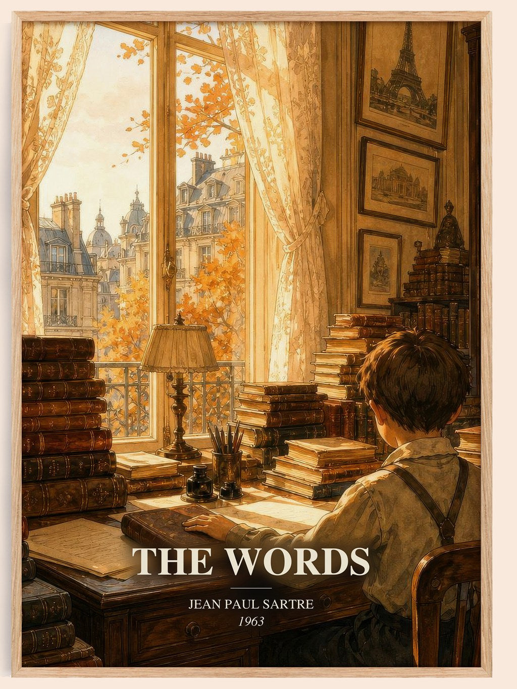 The Words watercolour book poster by Jean Paul Sartre – framed literary art print