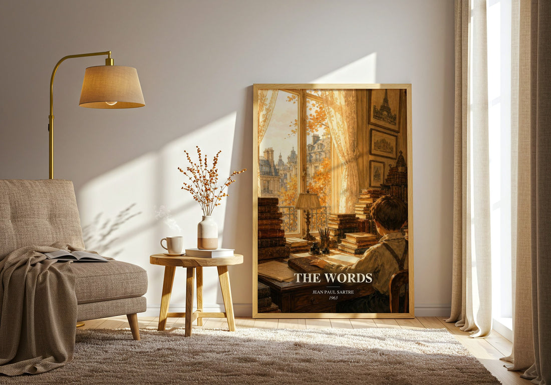 The Words watercolour print in frame leaning in hallway – memoir wall art