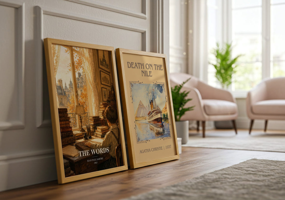 The Words watercolour print framed by window – literary home decor
