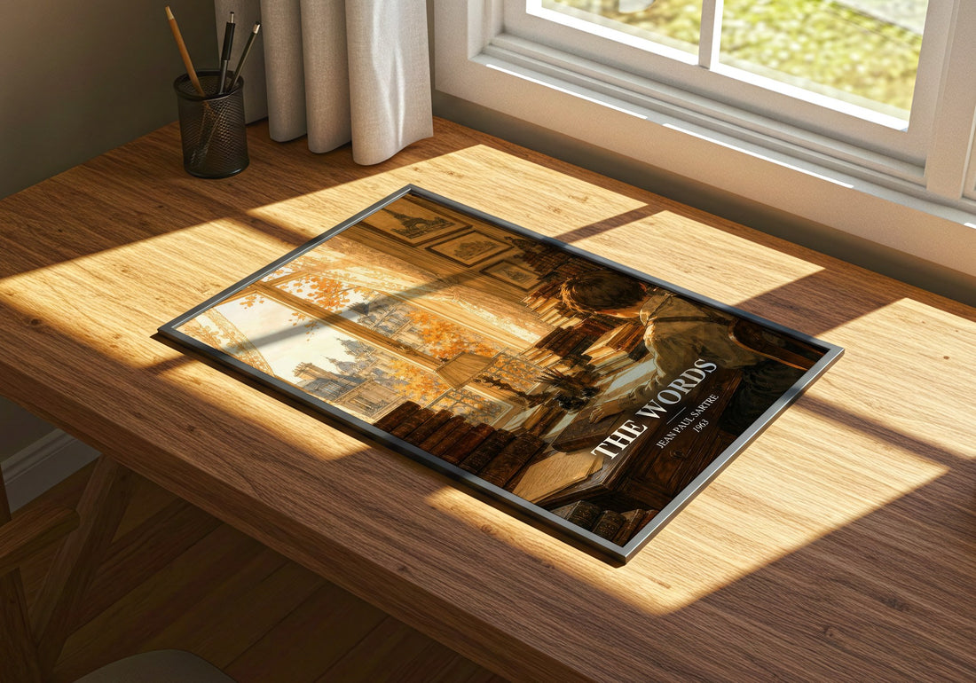 The Words watercolour book poster framed on wall – memoir wall art