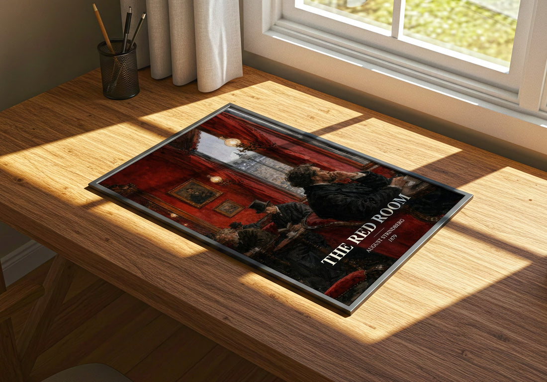 The Red Room watercolour book poster framed on wall – satire wall art