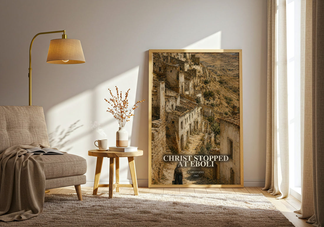 Christ Stopped at Eboli watercolour print in frame leaning in hallway – memoir wall art
