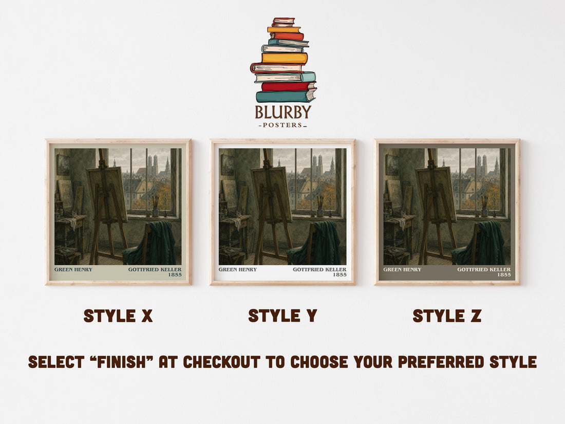 Green Henry literary print in frame leaning in hallway – literary fiction wall art (mockup)