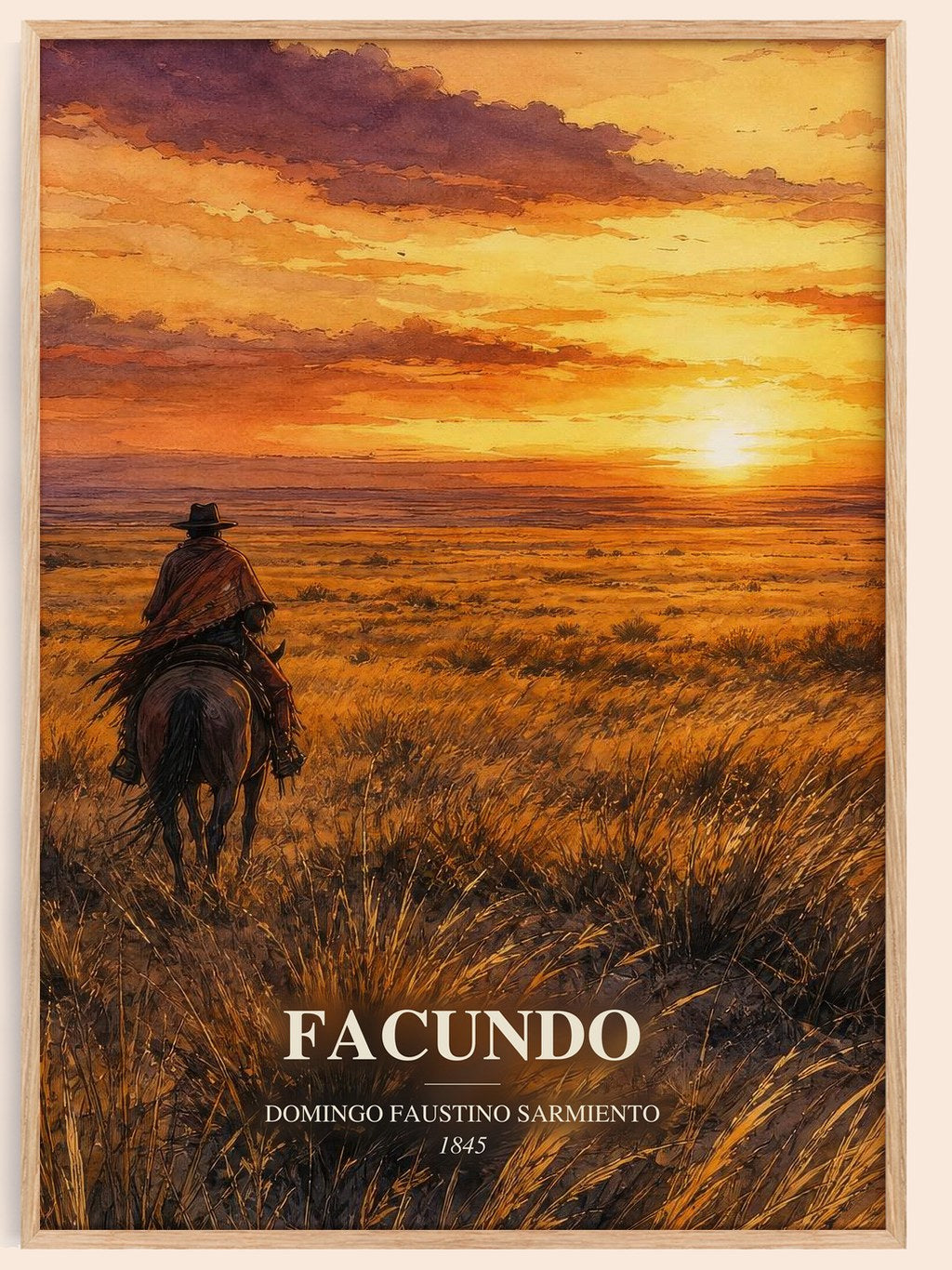 Facundo watercolour book poster by Domingo Faustino Sarmiento – framed literary art print