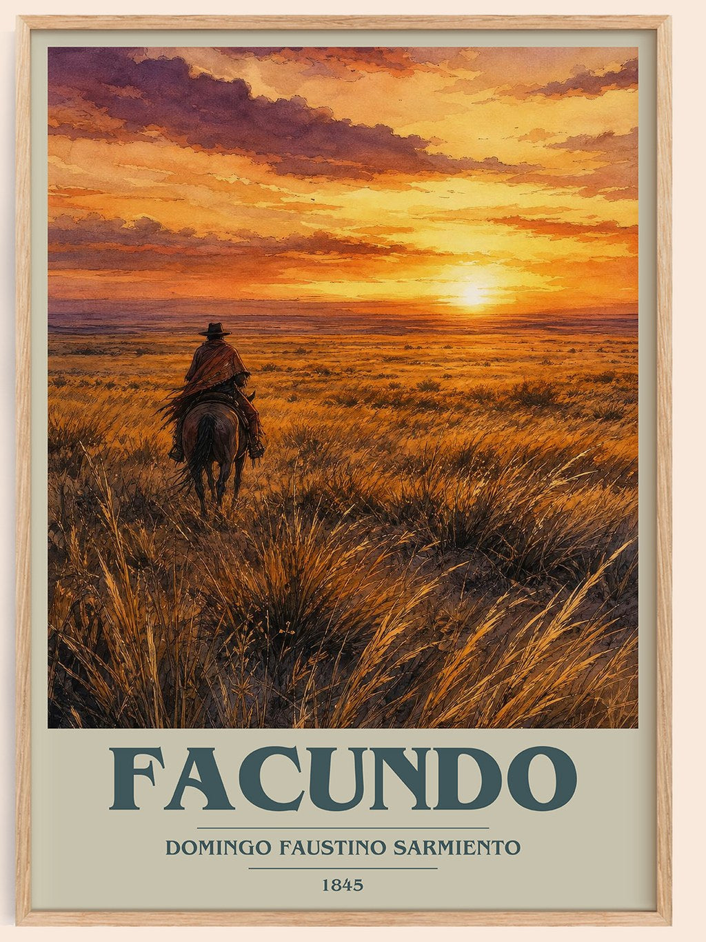 Facundo book cover book poster by Domingo Faustino Sarmiento – framed literary art print