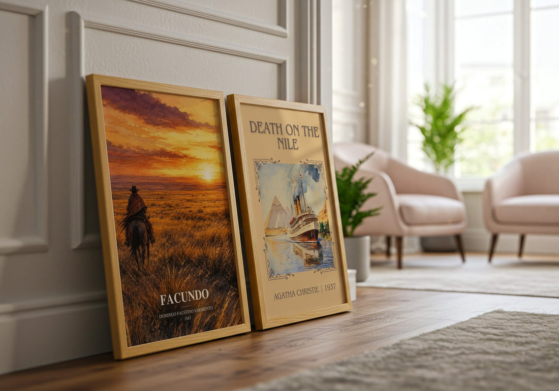 Facundo watercolour print framed by window – literary home decor