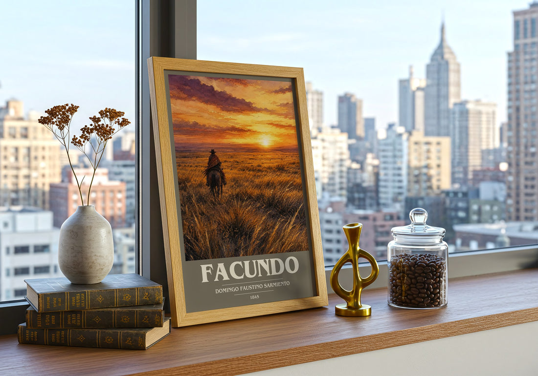 Facundo book cover print framed by window – literary home decor