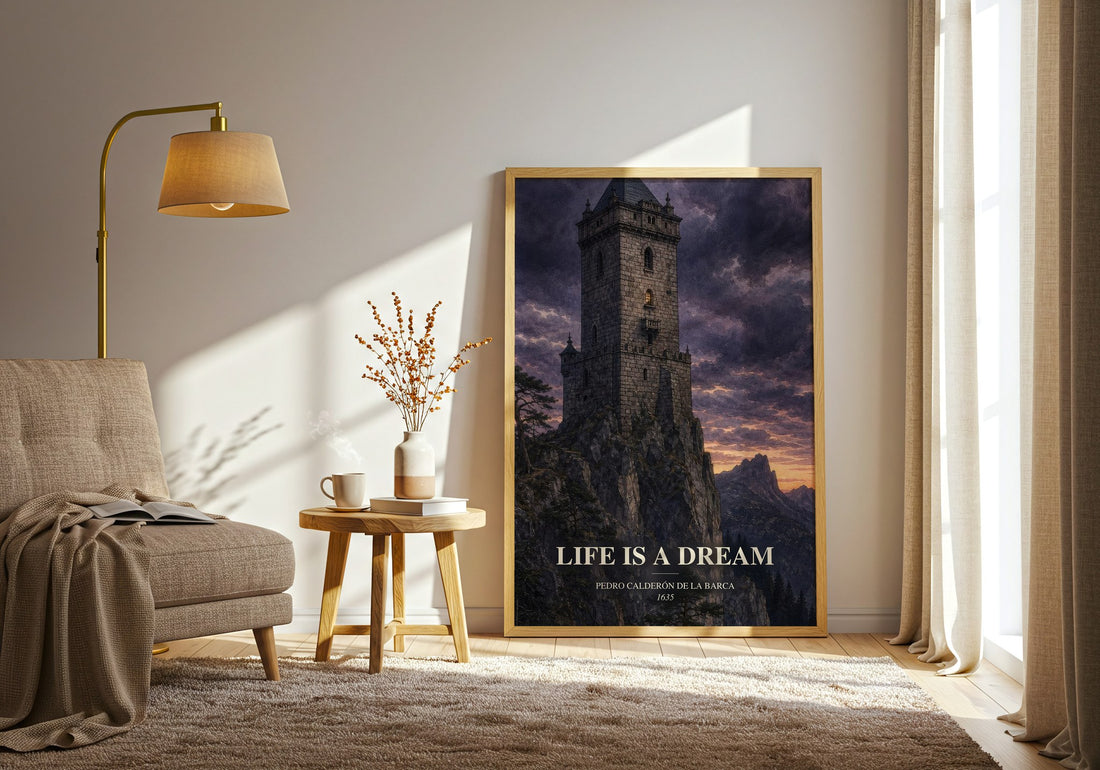 Life Is a Dream watercolour print in frame leaning in hallway – classic literature wall art