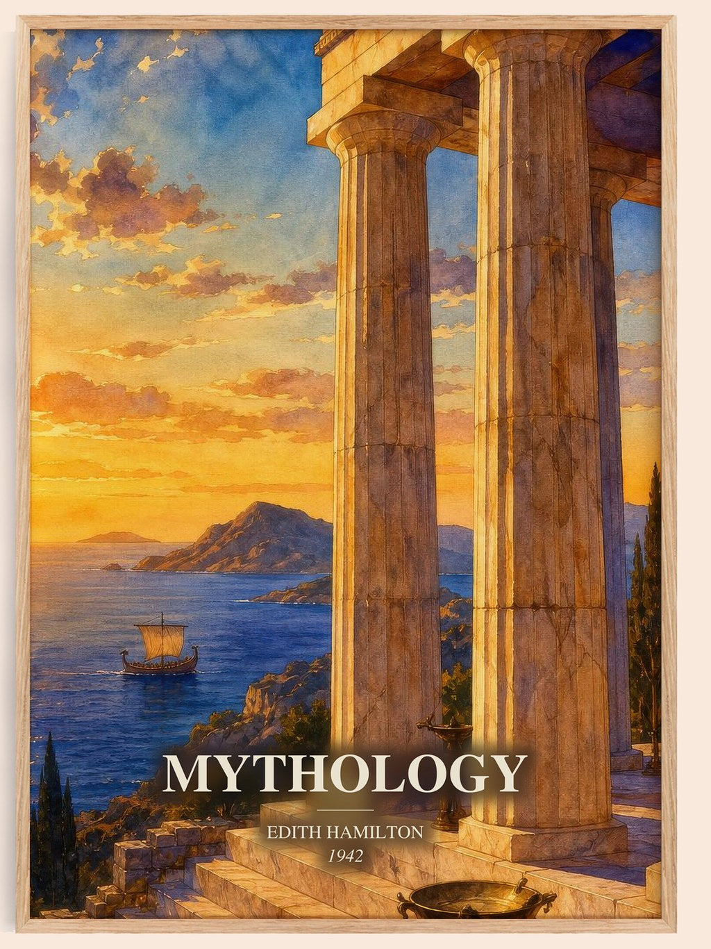 Mythology watercolour book poster by Edith Hamilton – framed literary art print