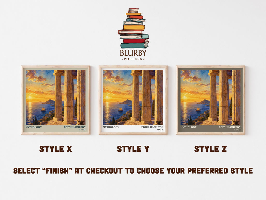 Mythology literary print in frame leaning in hallway – non fiction wall art (mockup)