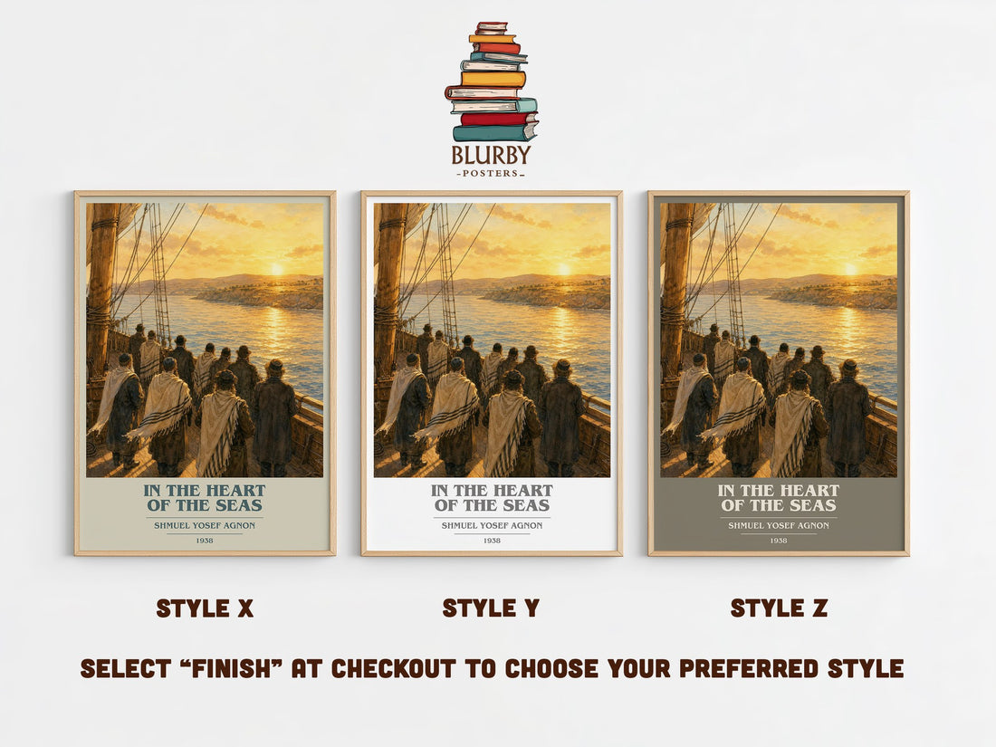 In The Heart Of The Seas book cover print in frame leaning in hallway – literary fiction wall art (mockup)