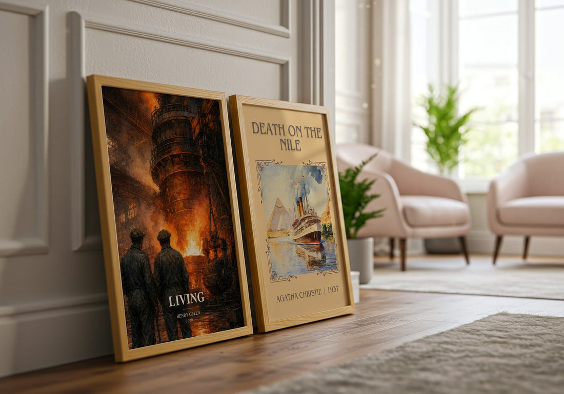 Living watercolour print framed by window – literary home decor