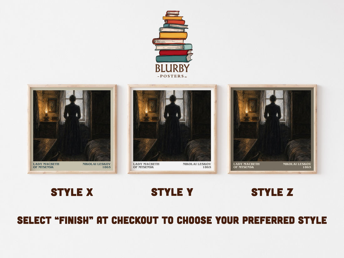 Lady Macbeth Of Mtsensk literary print in frame leaning in hallway – literary fiction wall art (mockup)