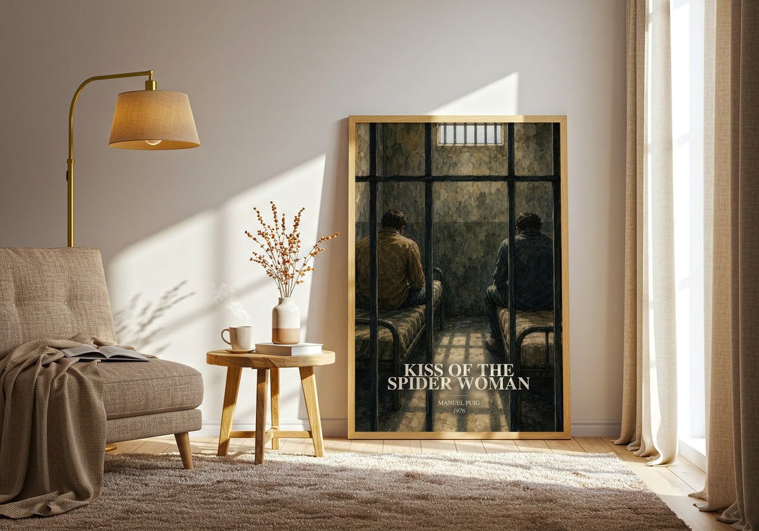Kiss of the Spider Woman watercolour print in frame leaning in hallway – literary fiction wall art
