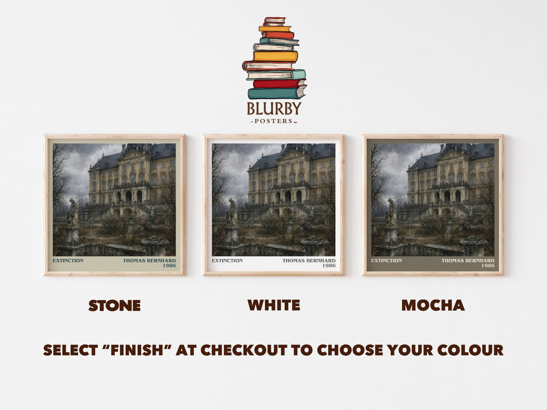 Extinction literary print framed by window – Stone, White and Mocha square prints side by side – choose your colour