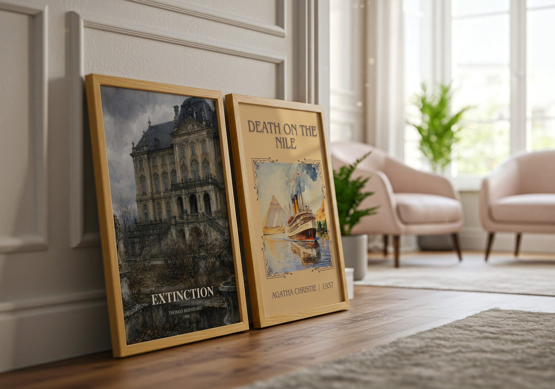 Extinction watercolour print framed by window – literary home decor