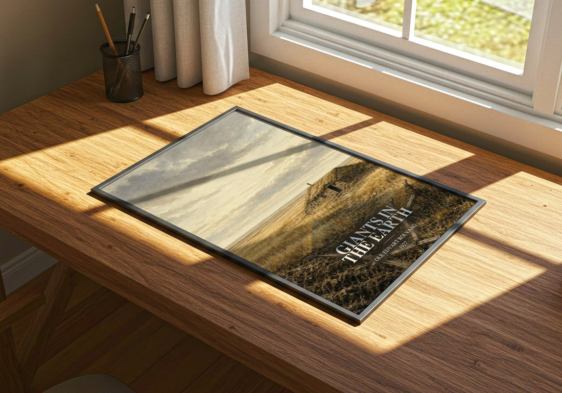 Giants in the Earth watercolour book poster framed on wall – historical fiction wall art