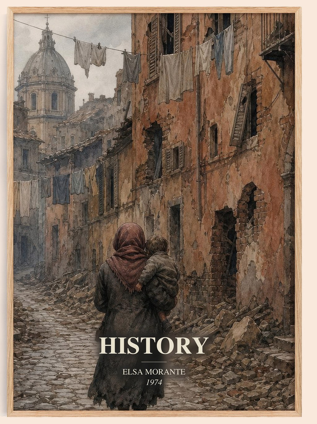History watercolour book poster by Elsa Morante – framed literary art print